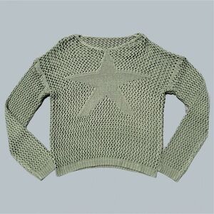 Crochet Knitted Hippie Boho Beach Green Star Mesh Long Sleeve Sweater Women's